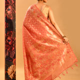 Coral Peach Geometric Jaal Banarasi Silk Saree