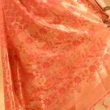 Coral Peach Geometric Jaal Banarasi Silk Saree
