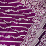 Purple Banarasi Silk Saree With Striped Floral Weave & Medallion Pallu
