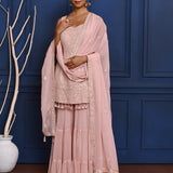 Pastel Soft Pink Embroidered Georgette Sharara Set