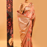 Coral Peach With Floral Butti In Banarasi Silk Saree