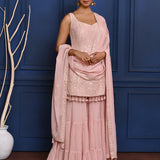 Pastel Soft Pink Embroidered Georgette Sharara Set