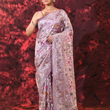 Soft Purple Floral Embroidered Silk Blend Saree