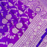 Purple Banarasi Silk Saree With Gold Zari Floral Weave