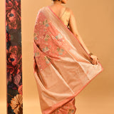 Coral Peach With Floral Butti In Banarasi Silk Saree