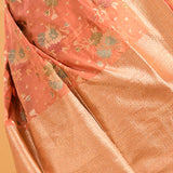 Coral Peach With Floral Butti In Banarasi Silk Saree