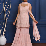 Pastel Soft Pink Embroidered Georgette Sharara Set