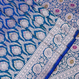 Blue Banarasi Silk Saree With Silver Zari Leaf Butti