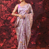 Soft Purple Floral Embroidered Silk Blend Saree