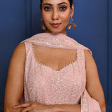 Pastel Soft Pink Embroidered Georgette Sharara Set