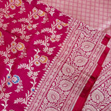 Magenta Pink Banarasi Silk Saree With Gold Zari Floral Vine Jaal Weave
