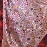 Soft Purple Floral Embroidered Silk Blend Saree