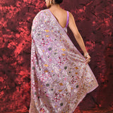 Soft Purple Floral Embroidered Silk Blend Saree