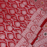 Red Banarasi Silk Saree With Silver Zari Paisley Butti