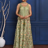 Pastel Green Floral Tissue Indo-Western Set