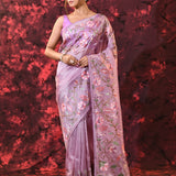Soft Purple Tissue Silk Embroidered Saree