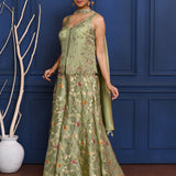 Pastel Green Floral Tissue Indo-Western Set
