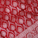 Red Banarasi Silk Saree With Silver Zari Paisley Butti