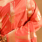 Radiant Coral Lady Motif Banarasi Silk Saree