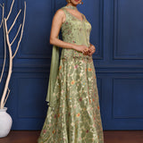 Pastel Green Floral Tissue Indo-Western Set