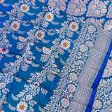 Peacock Teal Banarasi Silk Saree With Gold Zari Floral Jaal And Dense Lattice Pallu