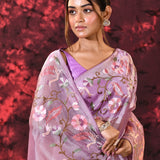 Soft Purple Tissue Silk Embroidered Saree