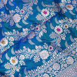 Peacock Teal Banarasi Silk Saree With Gold Zari Floral Jaal And Dense Lattice Pallu
