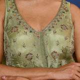Pastel Green Floral Tissue Indo-Western Set
