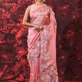 Soft Pink Floral Embroidered Tissue Silk Saree