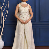 White Floral Tissue Indo-Western Set