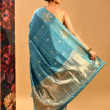 Sky Blue Zari Floral Butti Banarasi Silk Saree