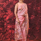 Soft Pink Floral Embroidered Tissue Silk Saree