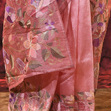 Soft Pink Floral Embroidered Tissue Silk Saree