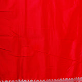 Bright Red Banarasi Silk Saree With Silver Zari Floral Vine Weave
