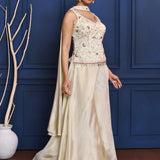 White Floral Tissue Indo-Western Set