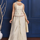 White Floral Tissue Indo-Western Set