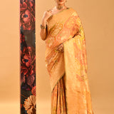 Golden Yellow Animal Floral Jaal Banarasi Silk Saree