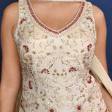 White Floral Tissue Indo-Western Set
