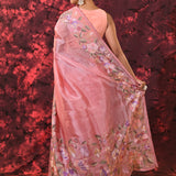 Soft Pink Floral Embroidered Tissue Silk Saree