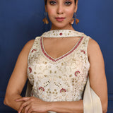 White Floral Tissue Indo-Western Set