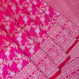 Coral Pink Banarasi Silk Saree With Silver Zari Floral Jaal Weave