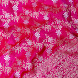 Coral Pink Banarasi Silk Saree With Silver Zari Floral Jaal Weave
