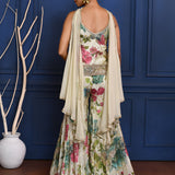 Off-White Floral Tissue Indo-Western Set