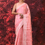 Soft Baby Pink Floral Silk Blend Saree