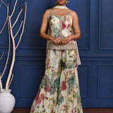Off-White Floral Tissue Indo-Western Set