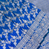Royal Blue Banarasi Silk Saree With Silver Zari Floral Jaal And Diamond Lattice Pallu