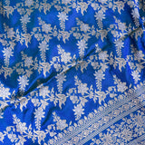 Royal Blue Banarasi Silk Saree With Silver Zari Floral Jaal And Diamond Lattice Pallu