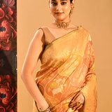 Golden Yellow Animal Floral Jaal Banarasi Silk Saree