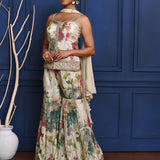 Off-White Floral Tissue Indo-Western Set