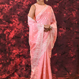 Soft Baby Pink Floral Silk Blend Saree